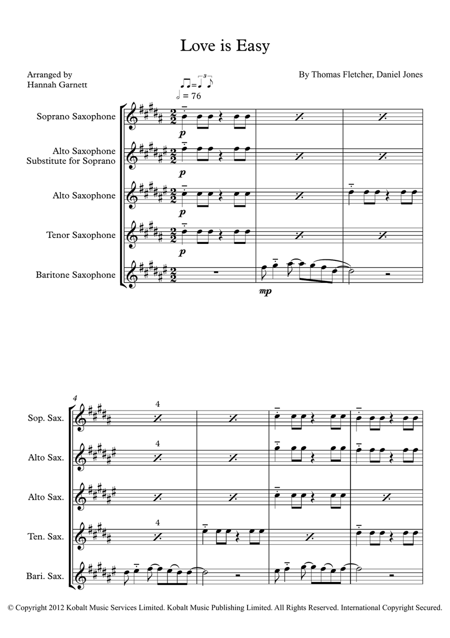 Love Is Easy Love Is Easy Saxophone Quartet scores gallery preview page 1