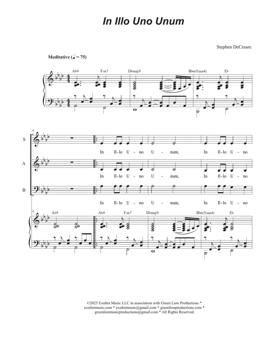 In Illo Uno Unum (Vocal solo with Vocal Trio - (SAB) 3-Part scores gallery preview page 1