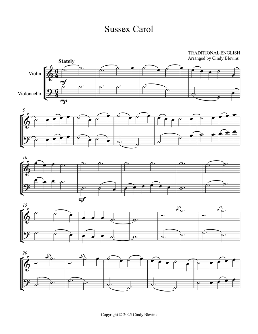Sussex Carol, for Violin and Cello String Duet scores gallery preview page 3
