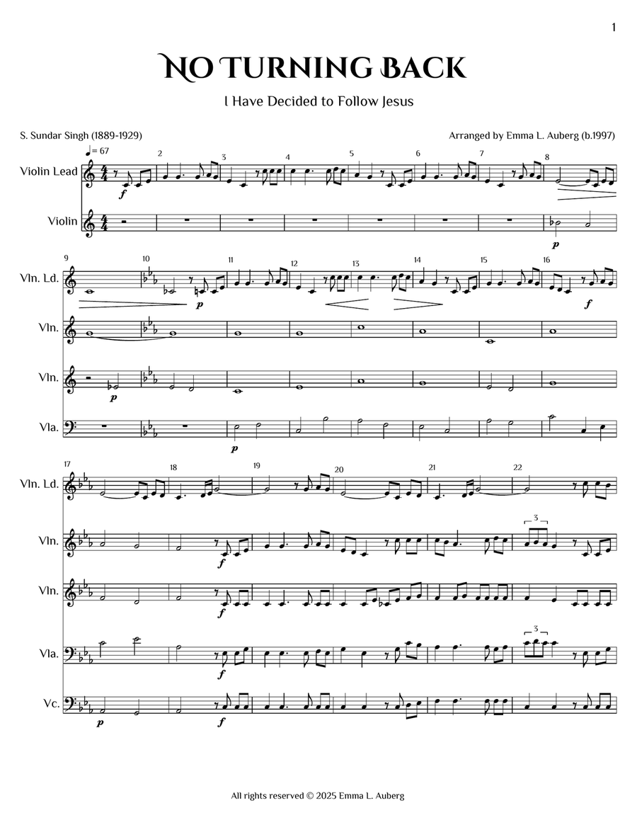 No Turning Back String Quartet scores gallery preview page 1