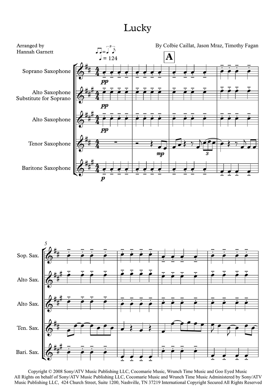 Lucky Lucky Saxophone Quartet scores gallery preview page 1