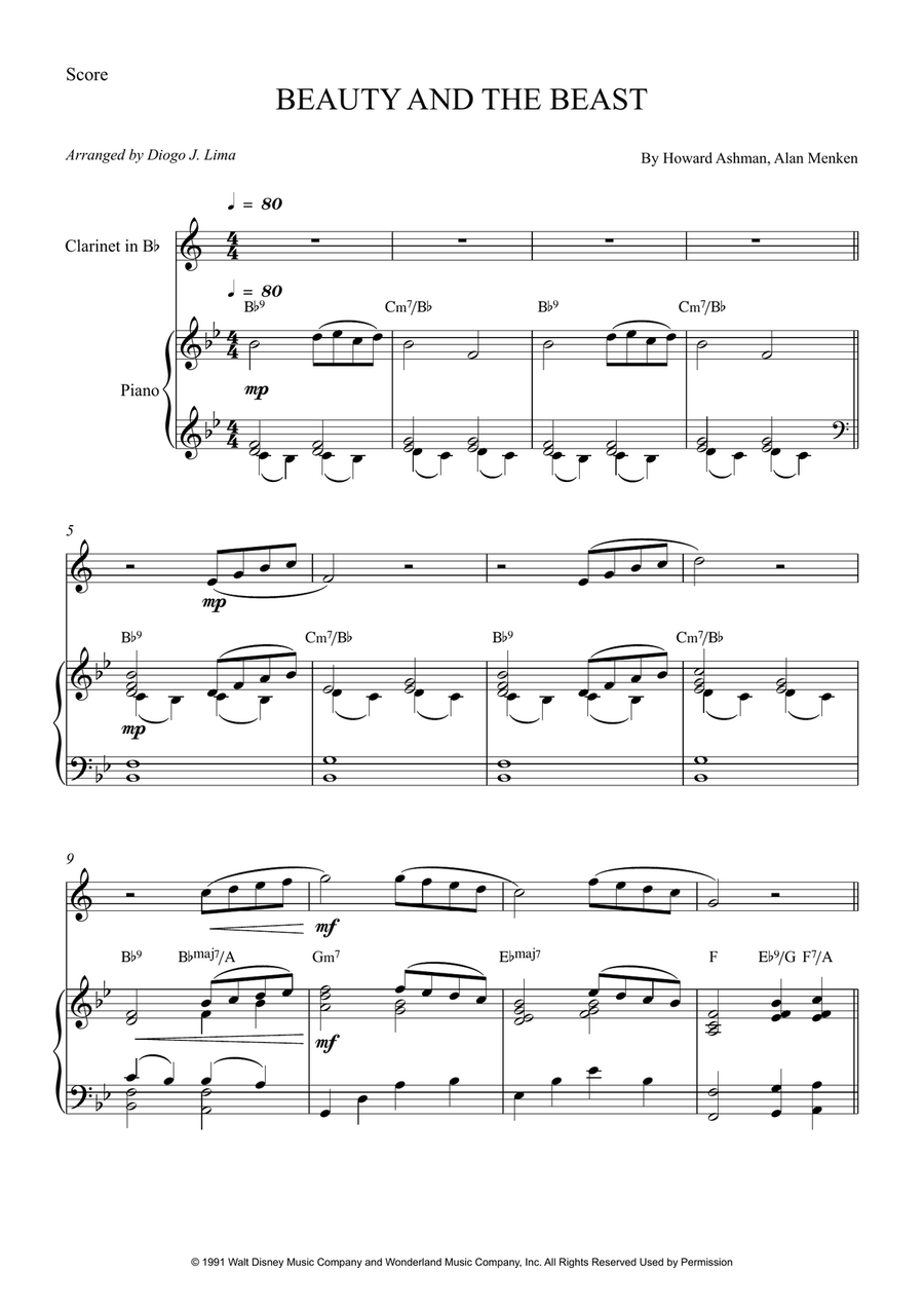 Beauty And The Beast Beauty And The Beast Clarinet Solo scores gallery preview page 1