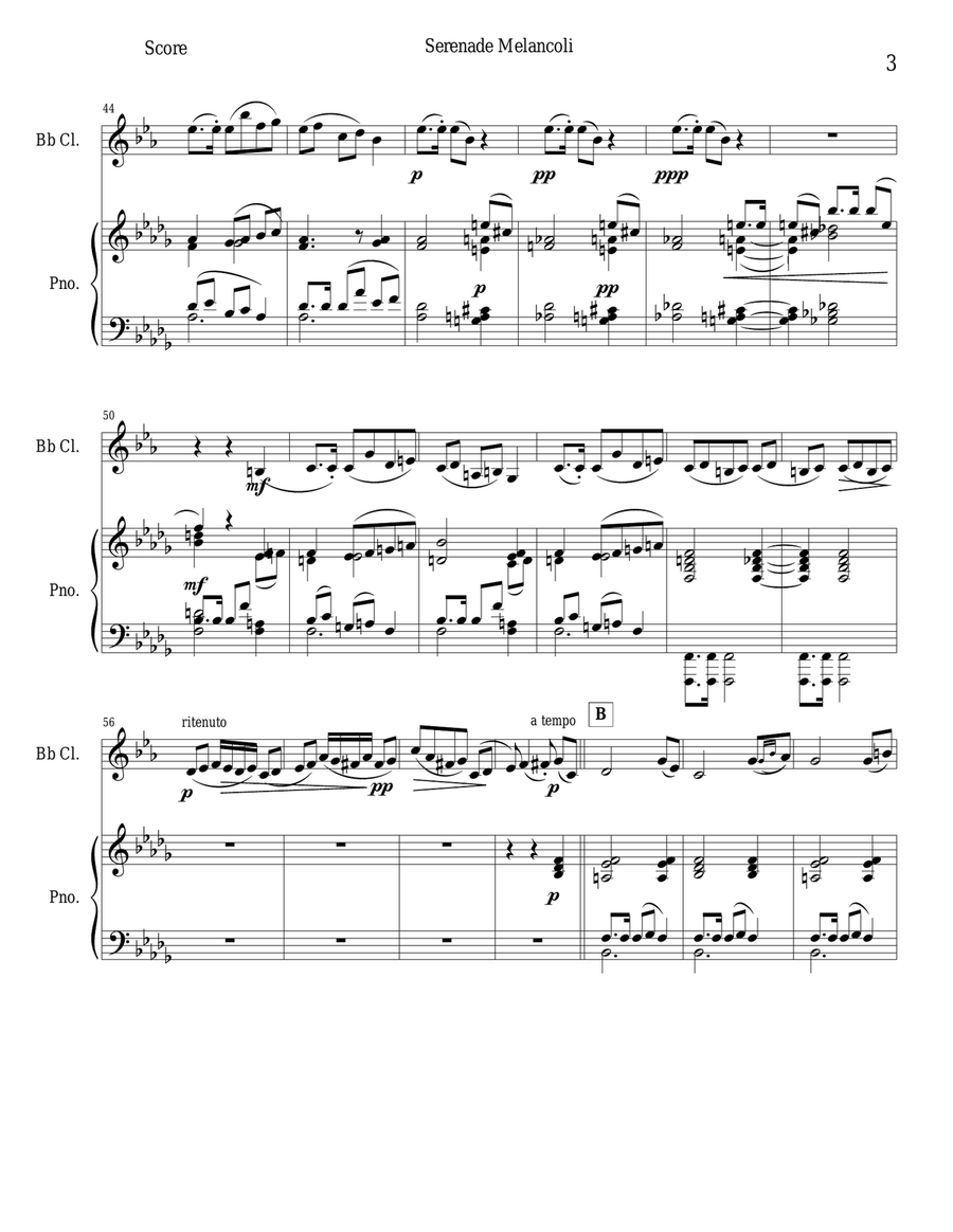 Serenade Melancoli - Opus 26 B-Flat Clarinet scores gallery preview page 3