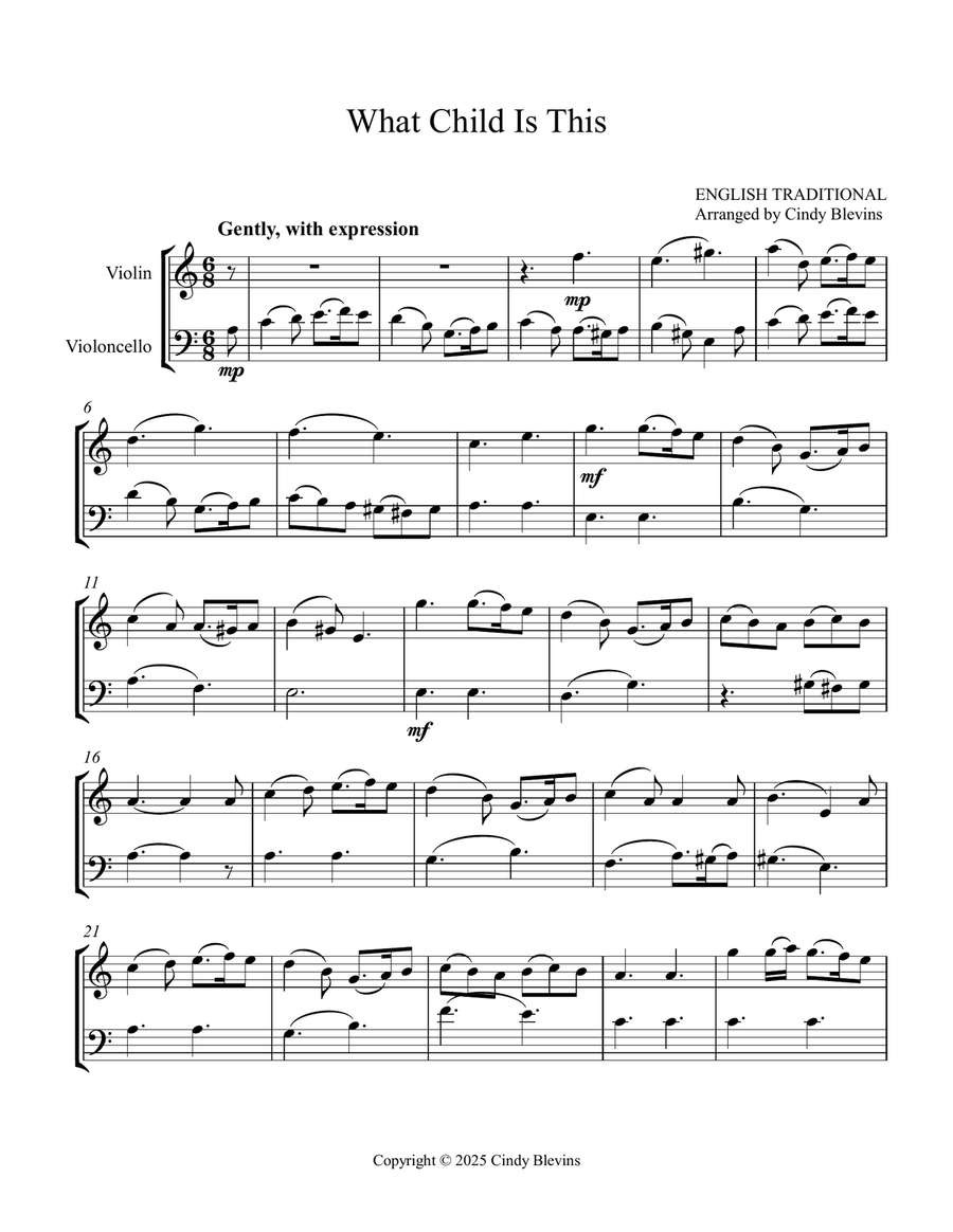 What Child Is This, for Violin and Cello String Duet scores gallery preview page 3