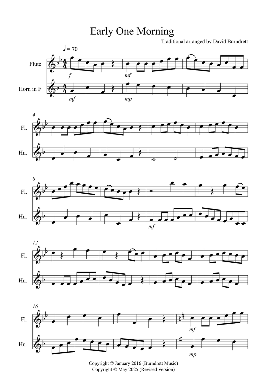 Early One Morning for Flute and Horn Duet Woodwind Duet scores gallery preview page 1