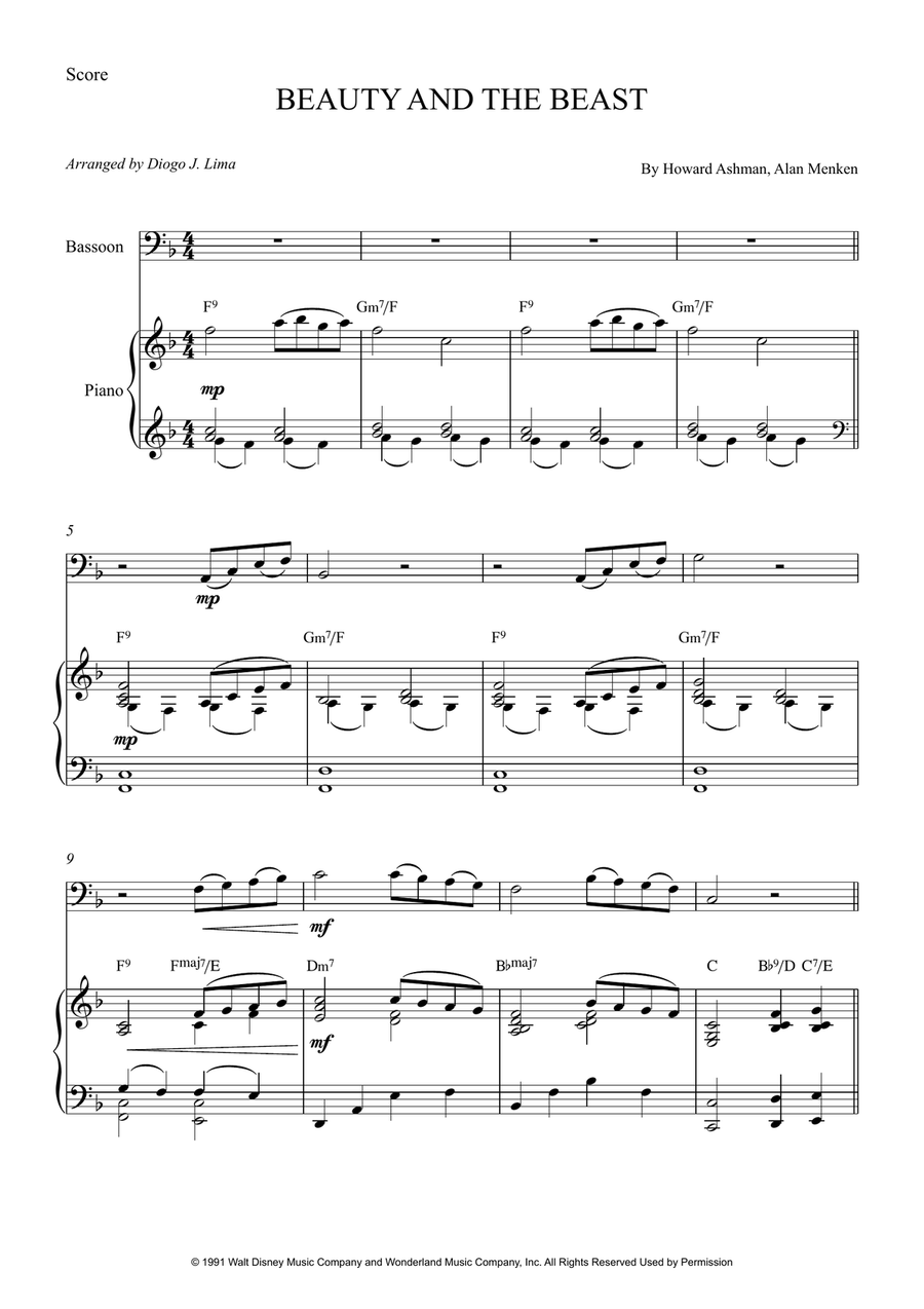 Beauty And The Beast Beauty And The Beast Bassoon scores gallery preview page 1