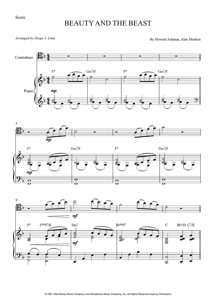 Beauty And The Beast Beauty And The Beast Double Bass scores gallery preview page 1