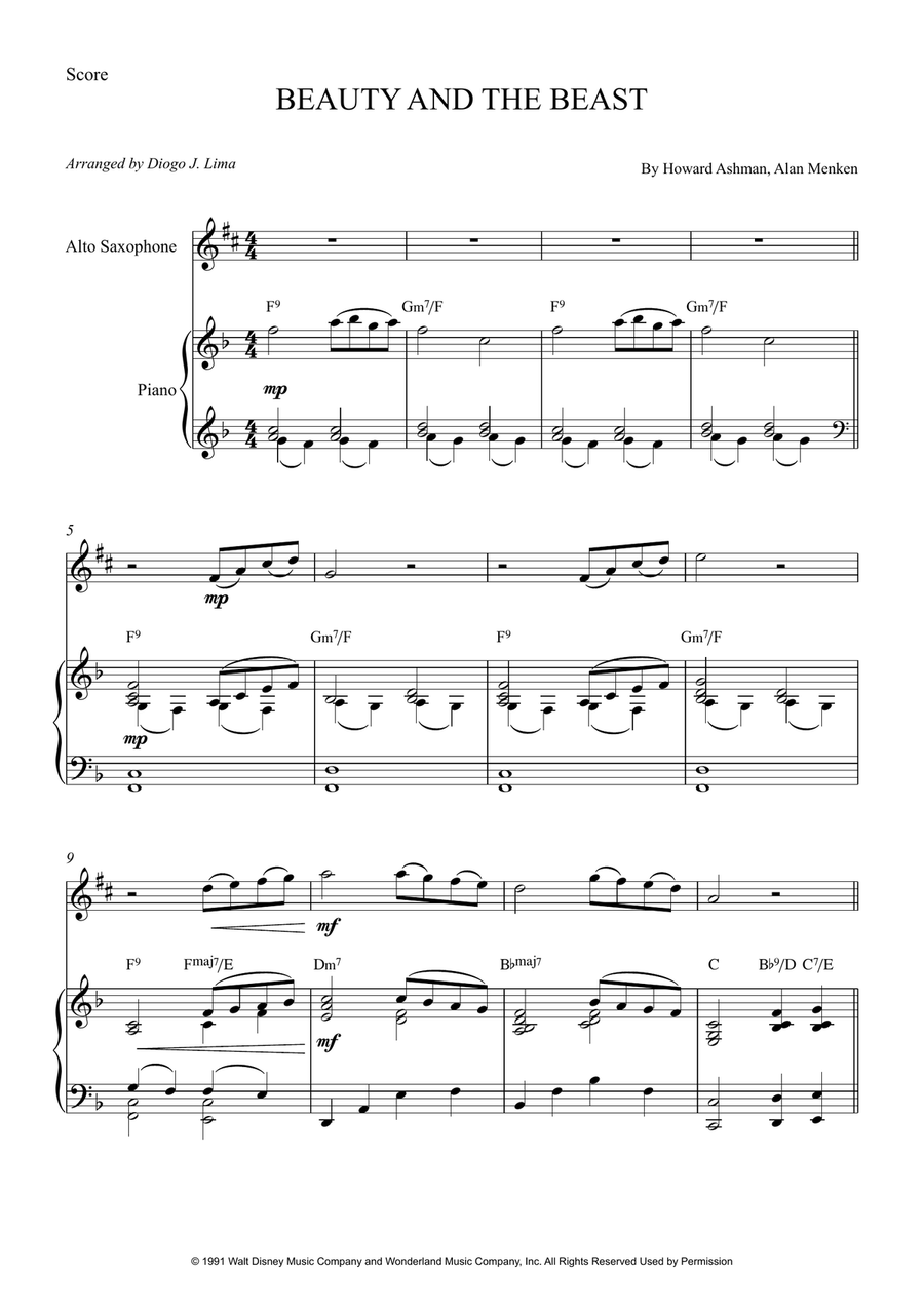 Beauty And The Beast Beauty And The Beast Alto Saxophone scores gallery preview page 1