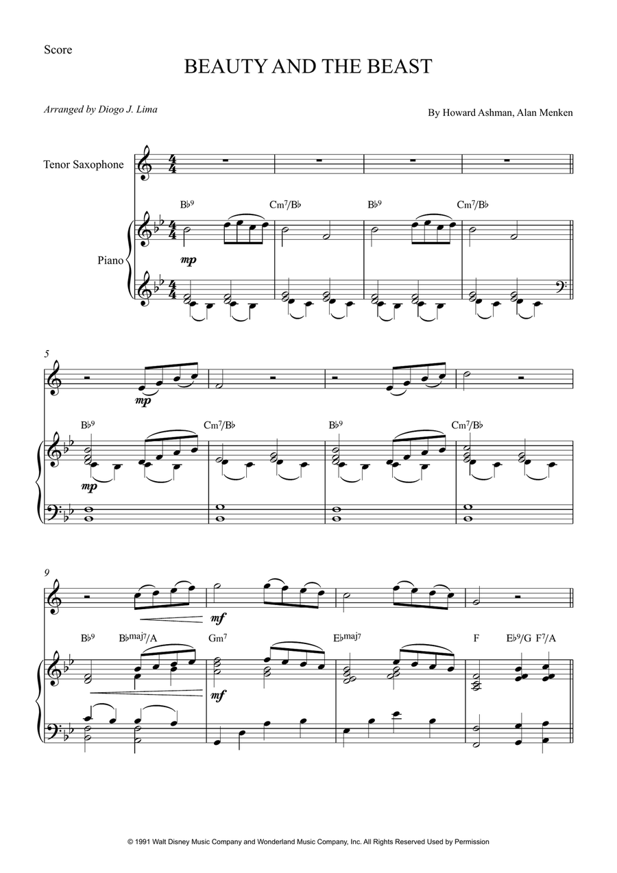 Beauty And The Beast Beauty And The Beast Tenor Saxophone scores gallery preview page 1