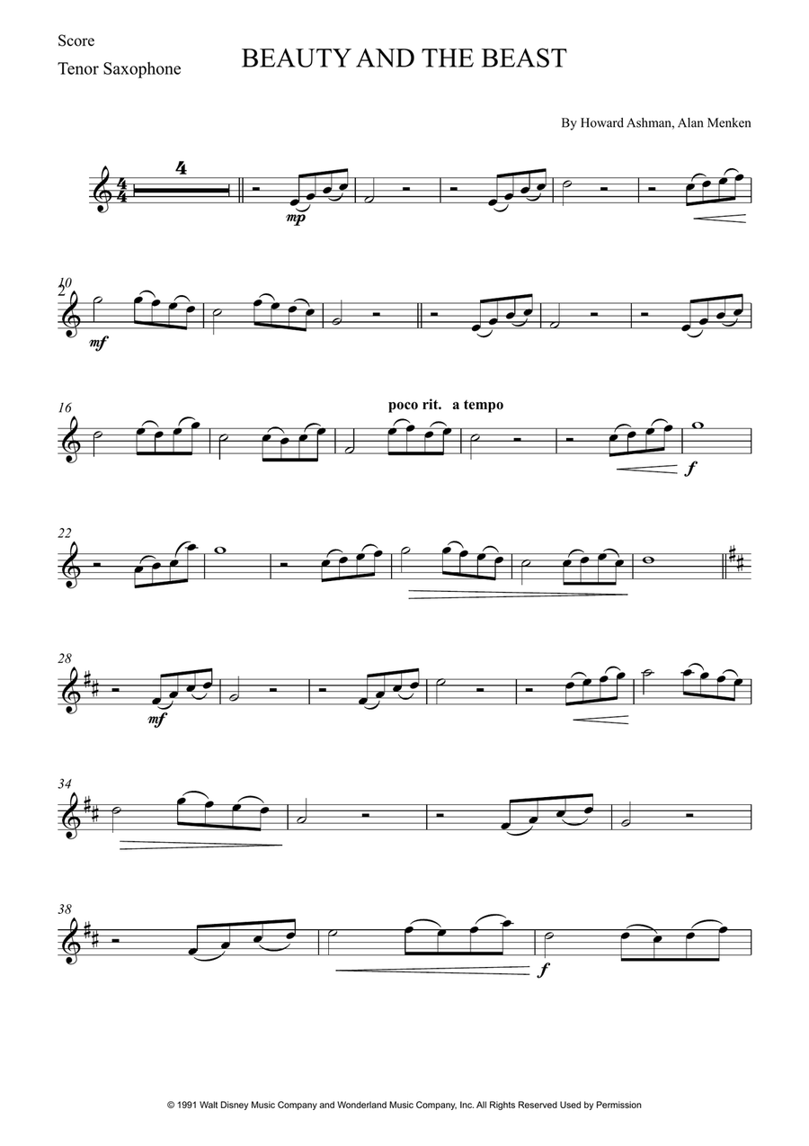 Beauty And The Beast Beauty And The Beast Tenor Saxophone scores gallery preview page 5