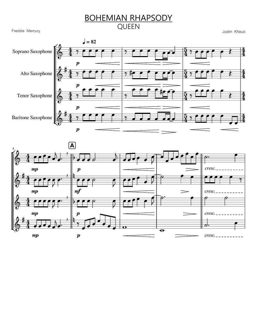 Bohemian Rhapsody Bohemian Rhapsody Woodwind Quartet scores gallery preview page 1