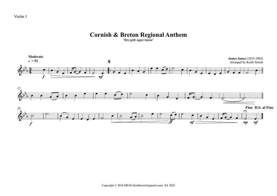Cornish & Breton Regional Anthem for String Orchestra String Orchestra scores gallery preview page 5