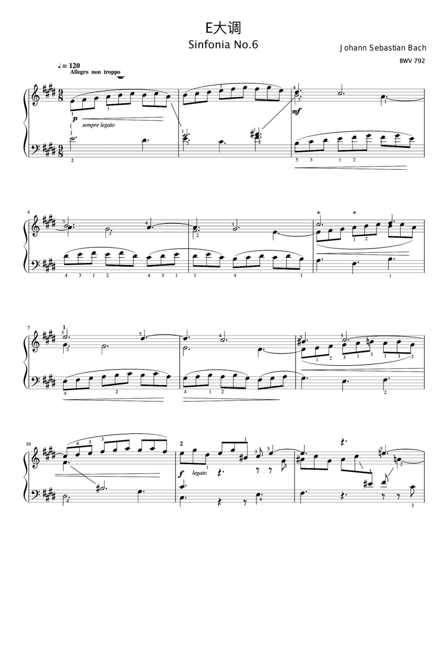 Sinfonia No.6 - Johann Sebastian Bach Piano Solo scores gallery preview page 1