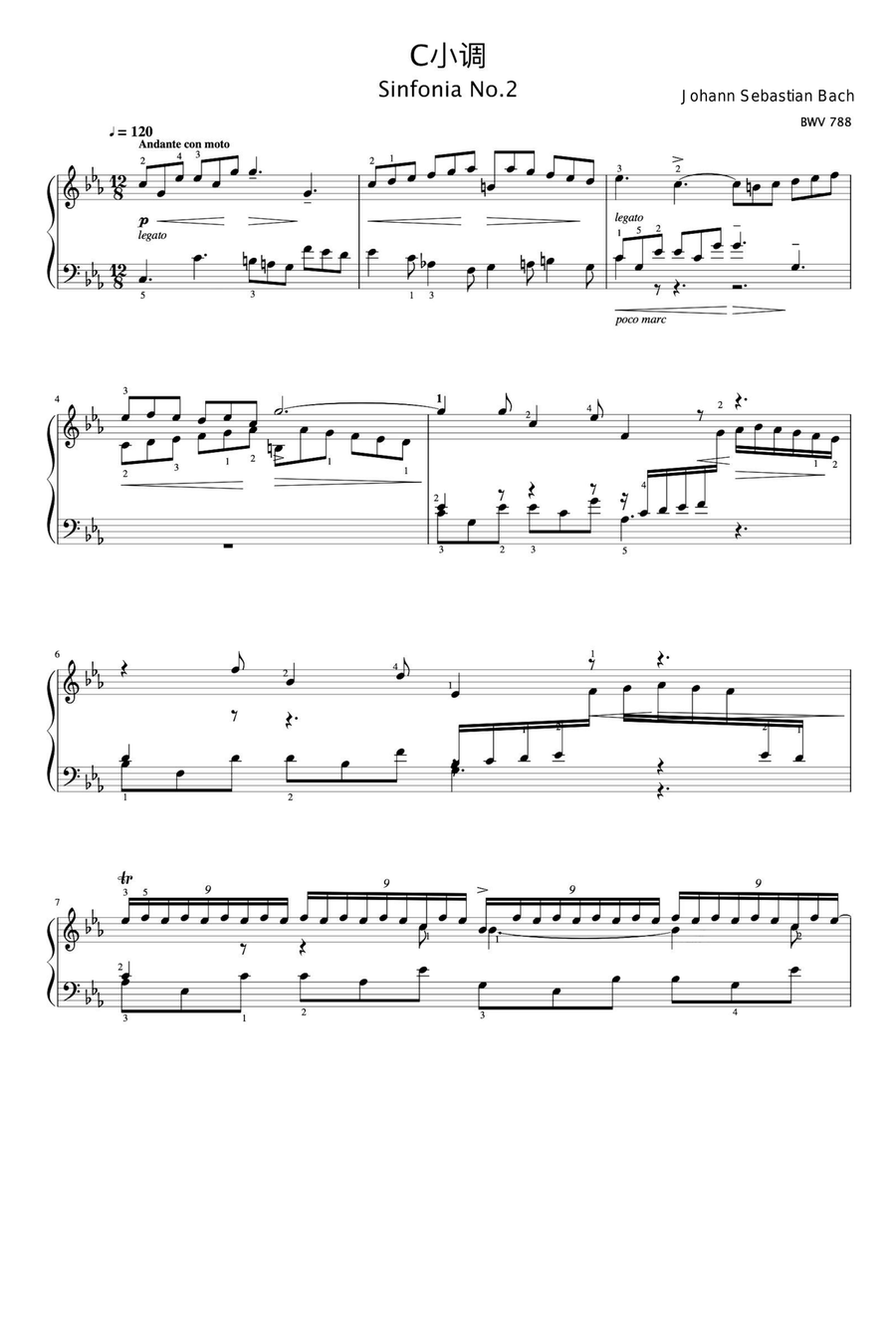 Sinfonia No.2 - Johann Sebastian Bach Piano Solo scores gallery preview page 1