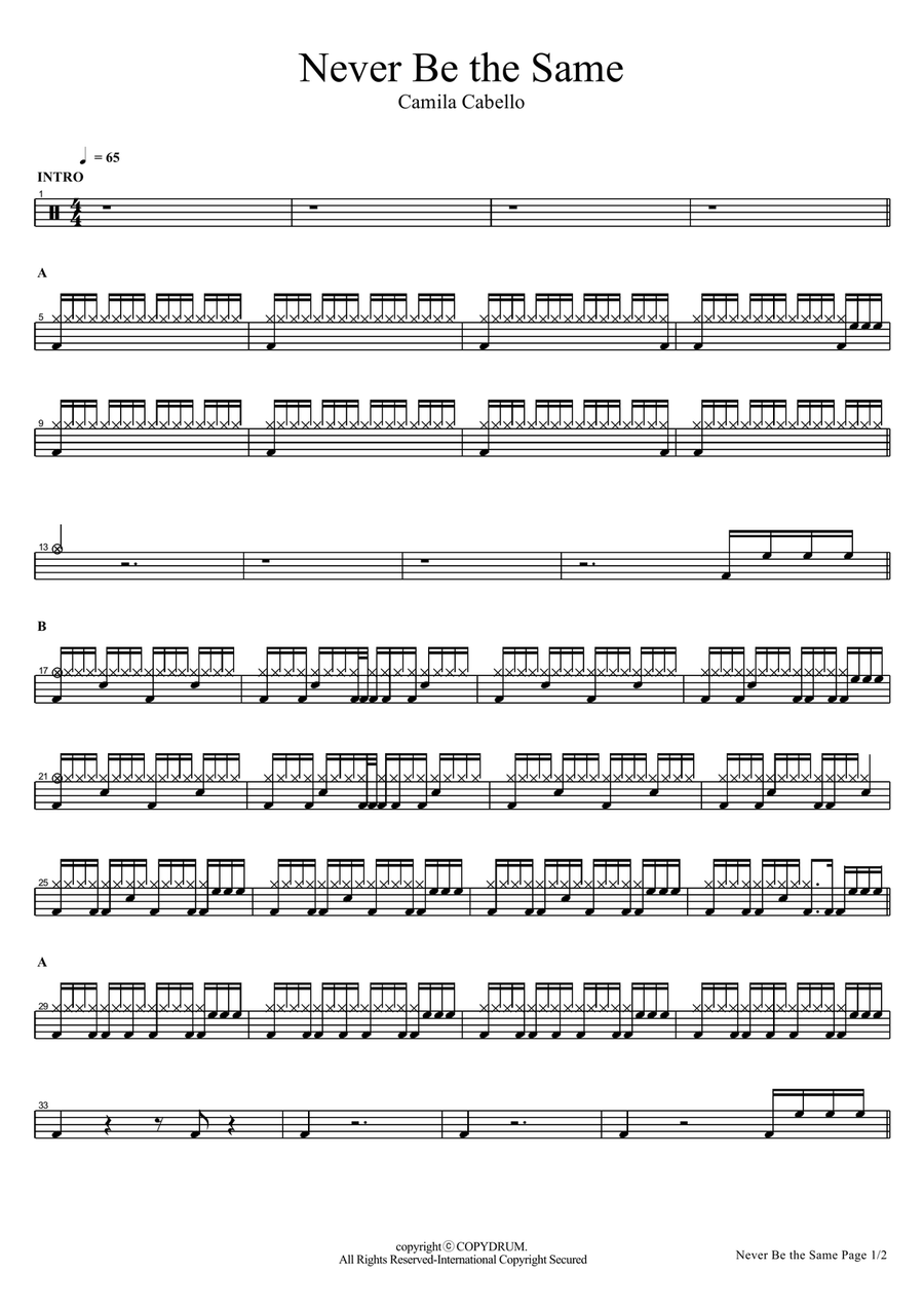 Never Be The Same Never Be The Same Drum Set scores gallery preview page 1