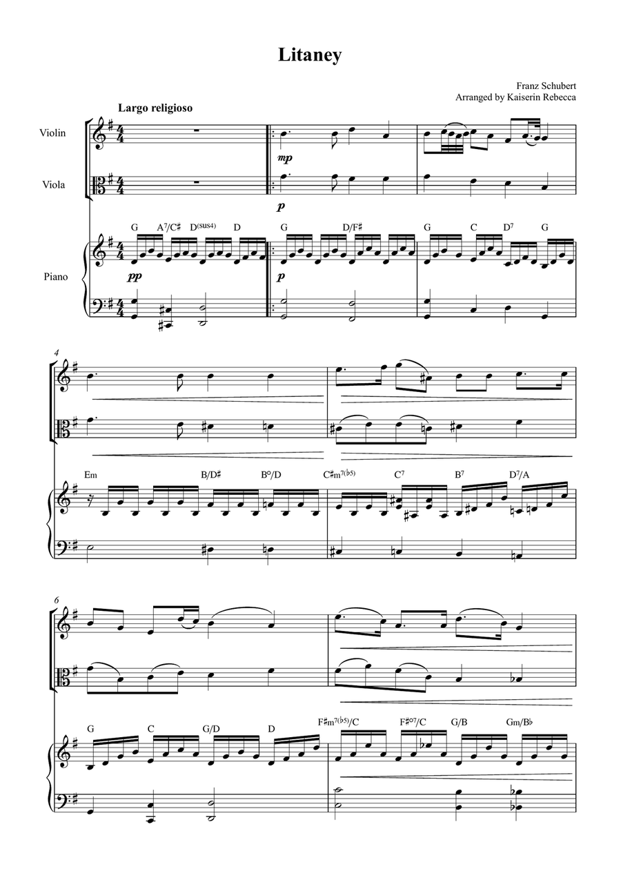 Litaney (Litanei auf das Fest Allerseelen, D. 343) String Duet scores gallery preview page 1