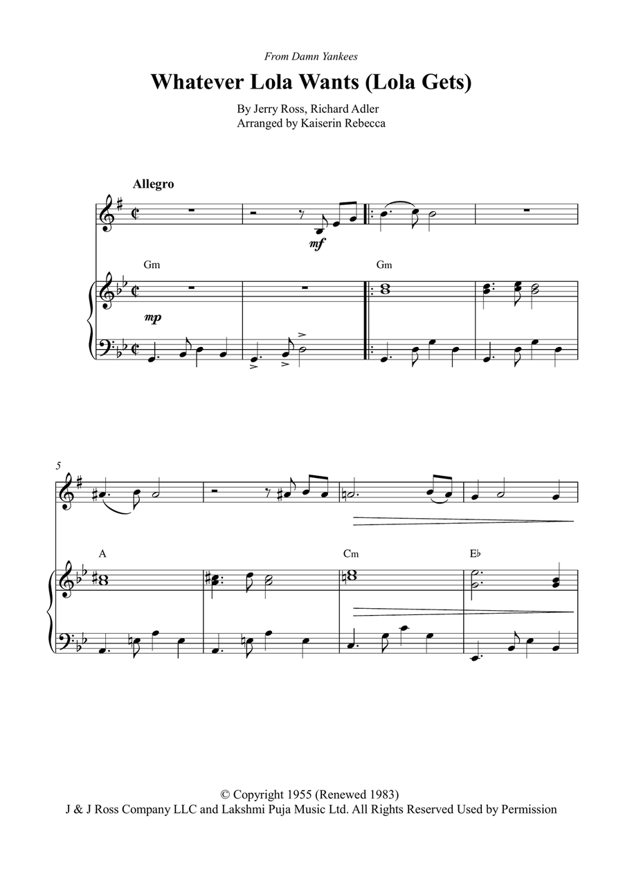Whatever Lola Wants (Lola Gets) Alto Saxophone scores gallery preview page 1