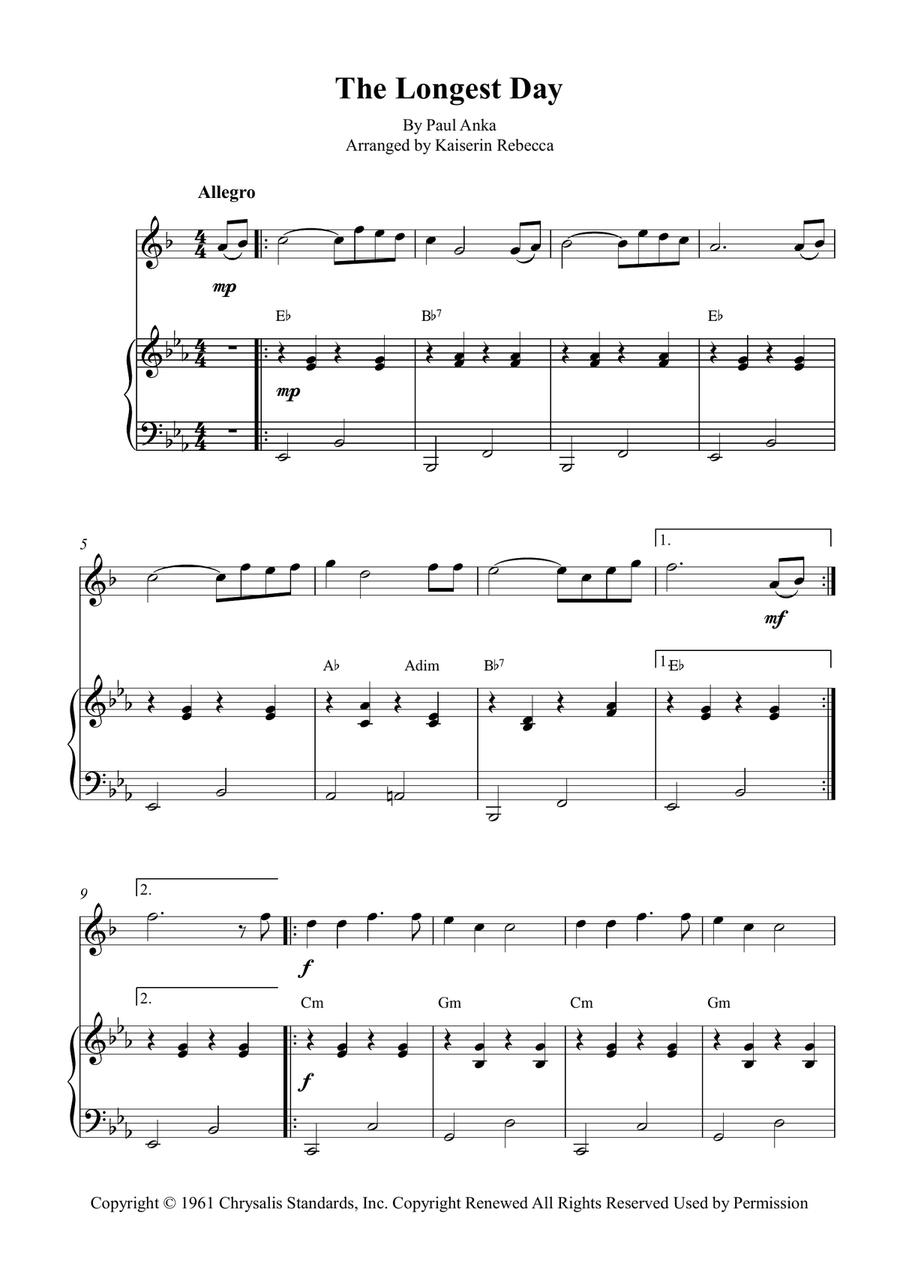The Longest Day The Longest Day Tenor Saxophone scores gallery preview page 1