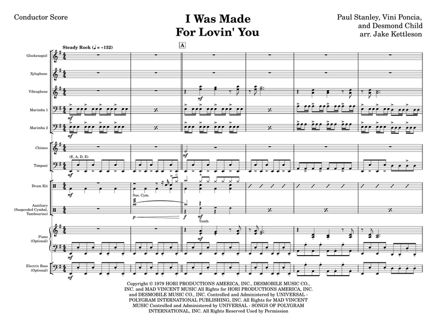 I Was Made For Lovin' You Percussion Ensemble scores gallery preview page 1