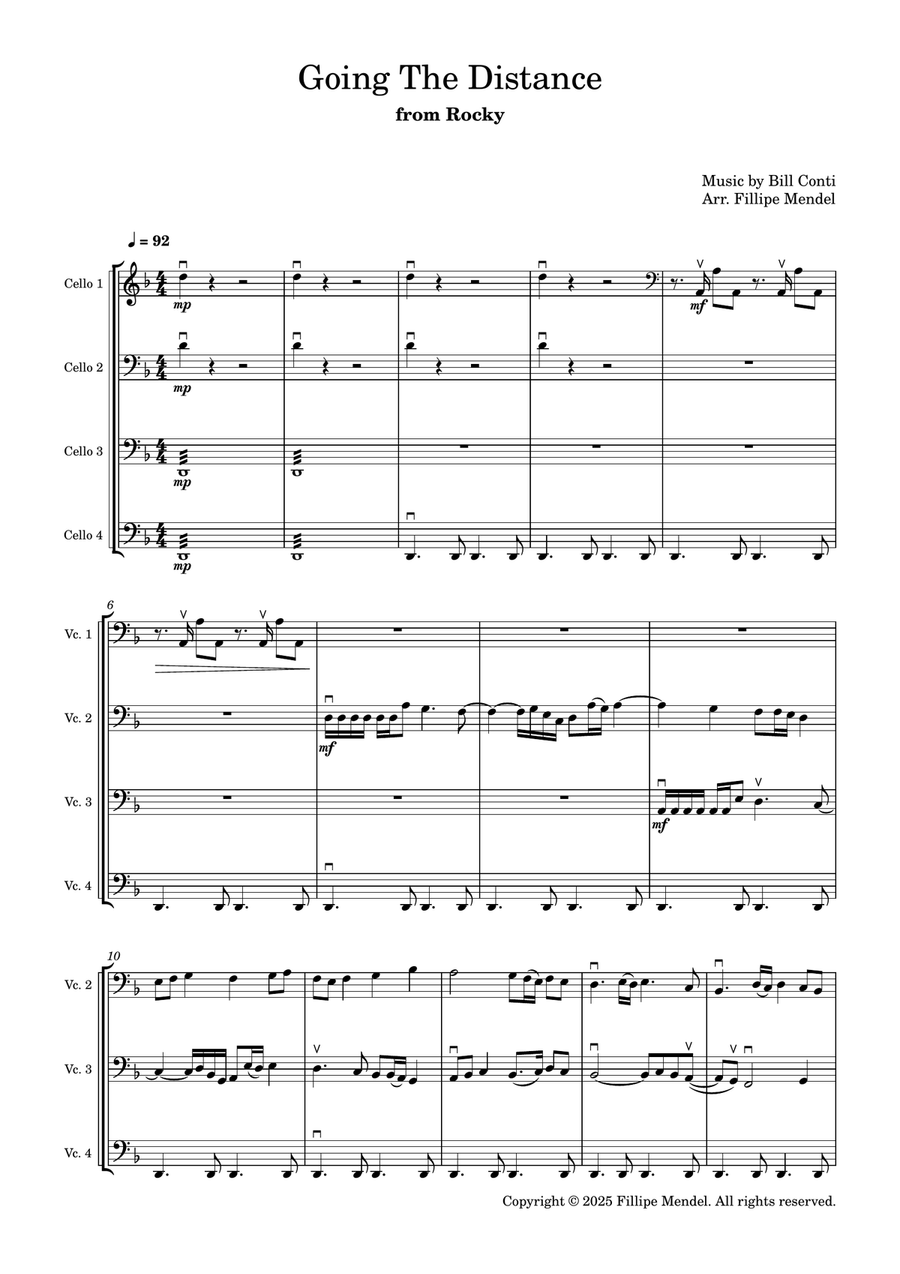 Going The Distance for cello quartet String Quartet scores gallery preview page 1