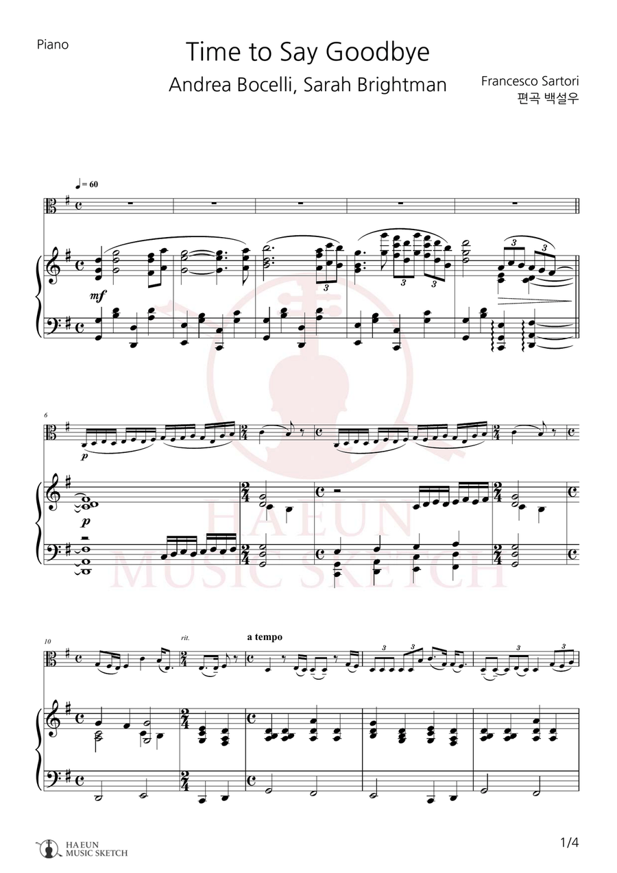 Time To Say Goodbye Chamber Music scores gallery preview page 1