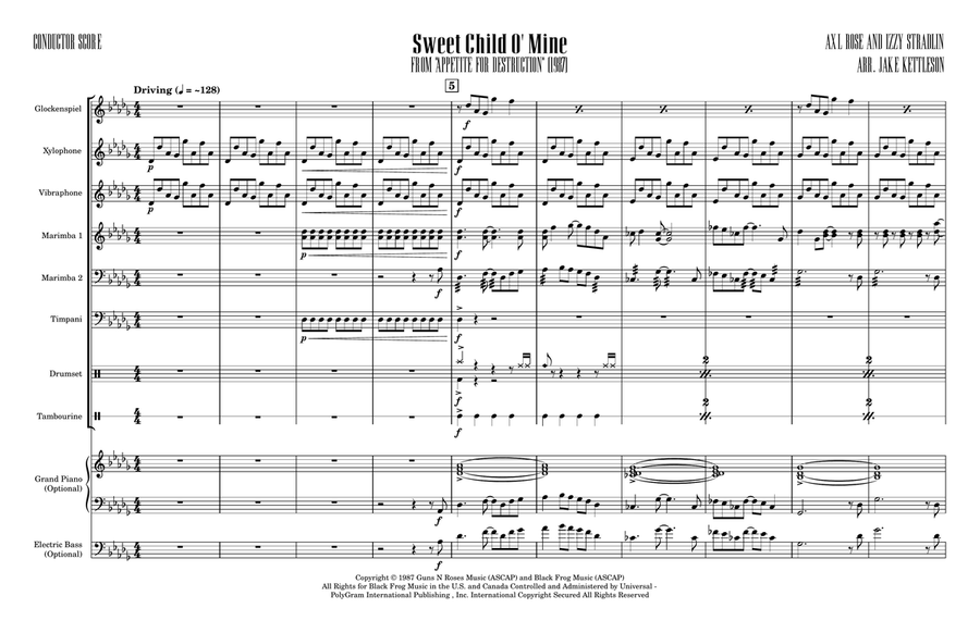 Sweet Child O' Mine Sweet Child O' Mine Percussion Ensemble scores gallery preview page 1