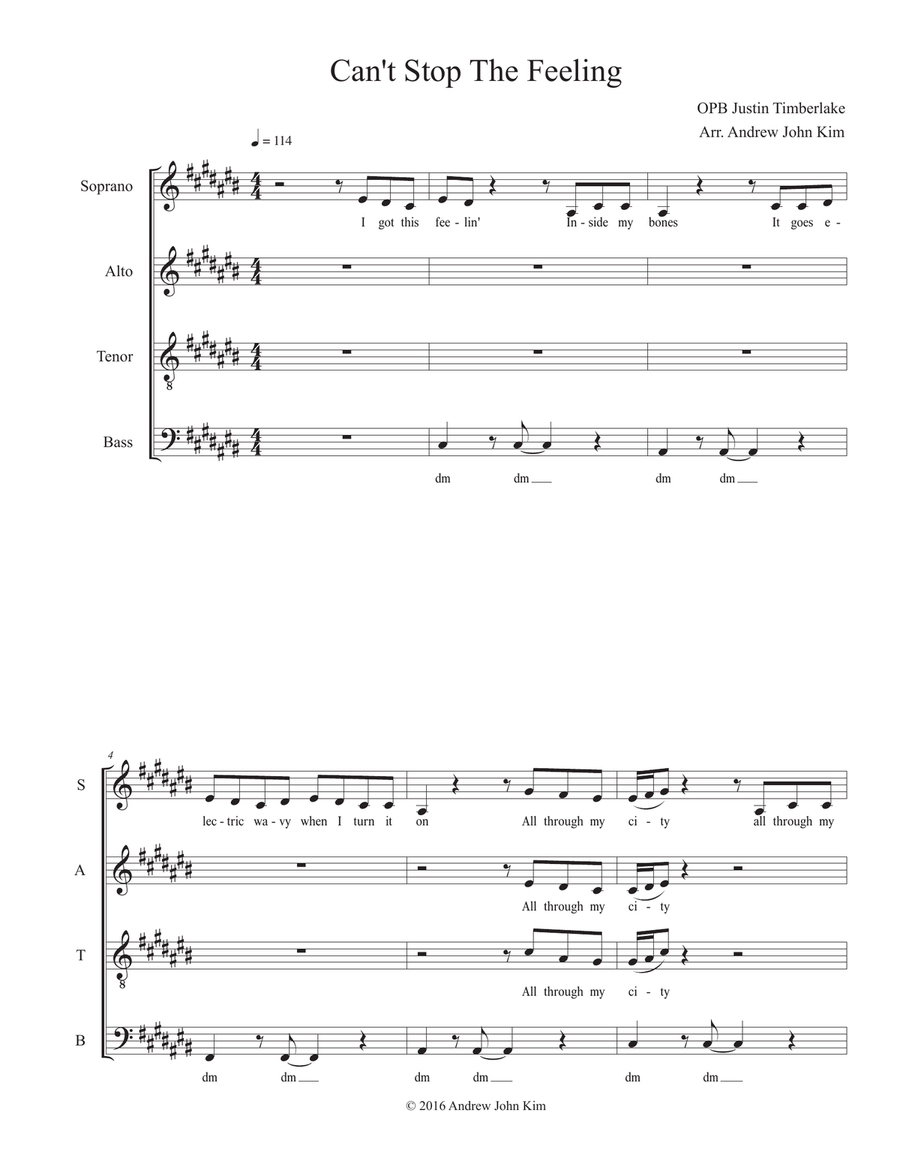 Can't Stop The Feeling! Can't Stop The Feeling! 4-Part scores gallery preview page 1