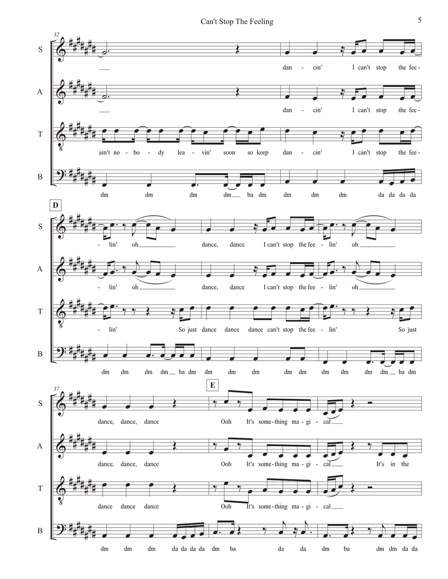 Can't Stop The Feeling! Can't Stop The Feeling! 4-Part scores gallery preview page 5
