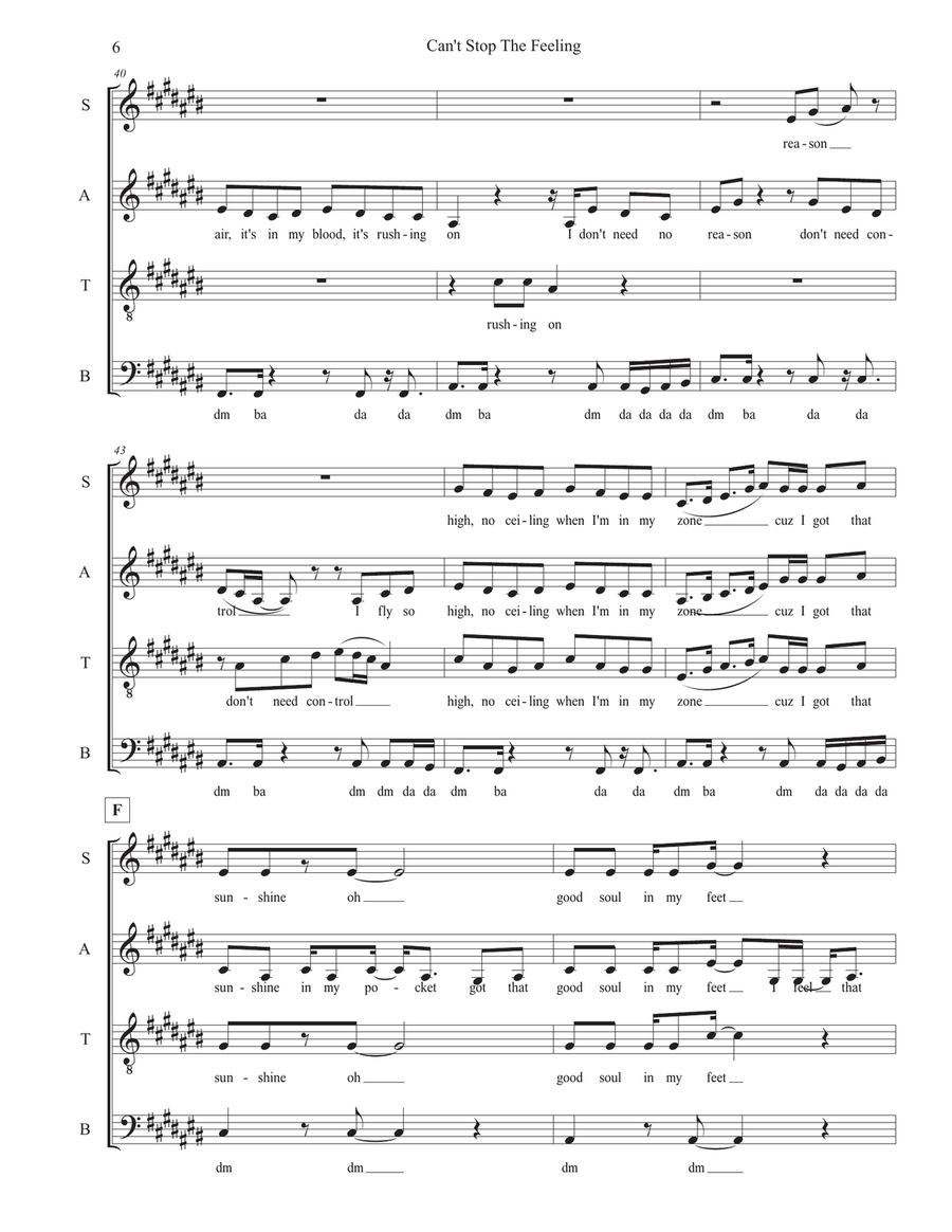 Can't Stop The Feeling! Can't Stop The Feeling! 4-Part scores gallery preview page 6