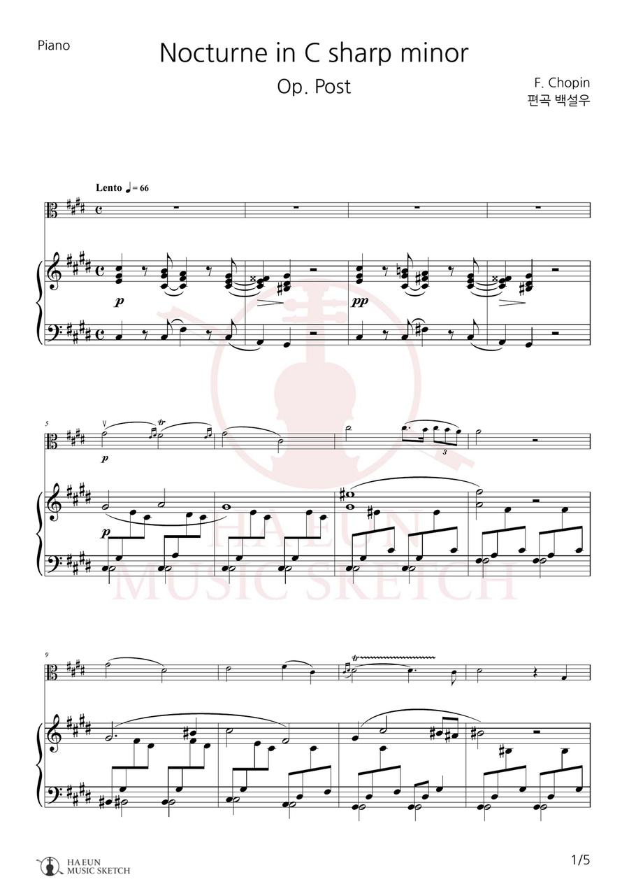 Nocturne No. 20 in C Sharp minor, Op. Posth Chamber Music scores gallery preview page 1