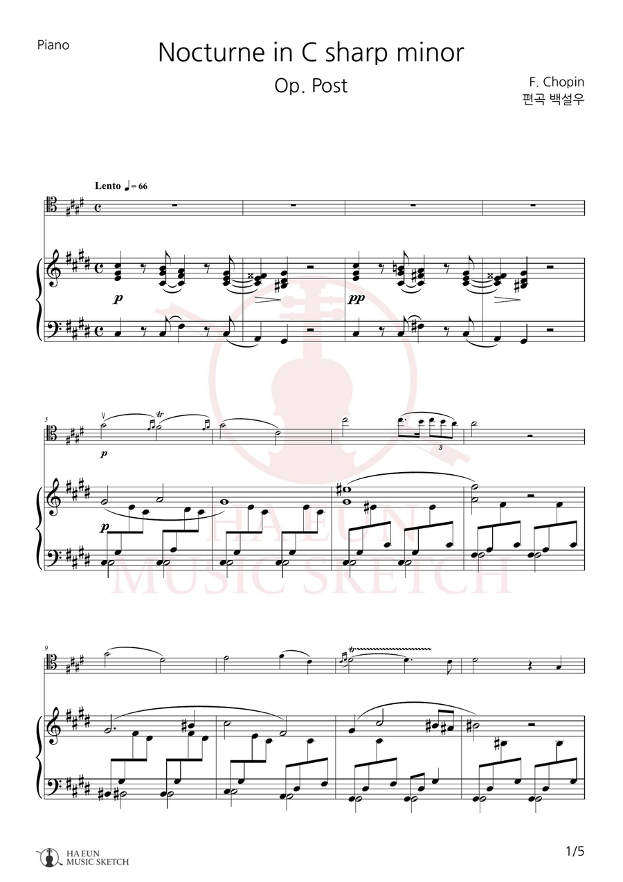 Nocturne No. 20 in C Sharp minor, Op. Posth Chamber Music scores gallery preview page 1