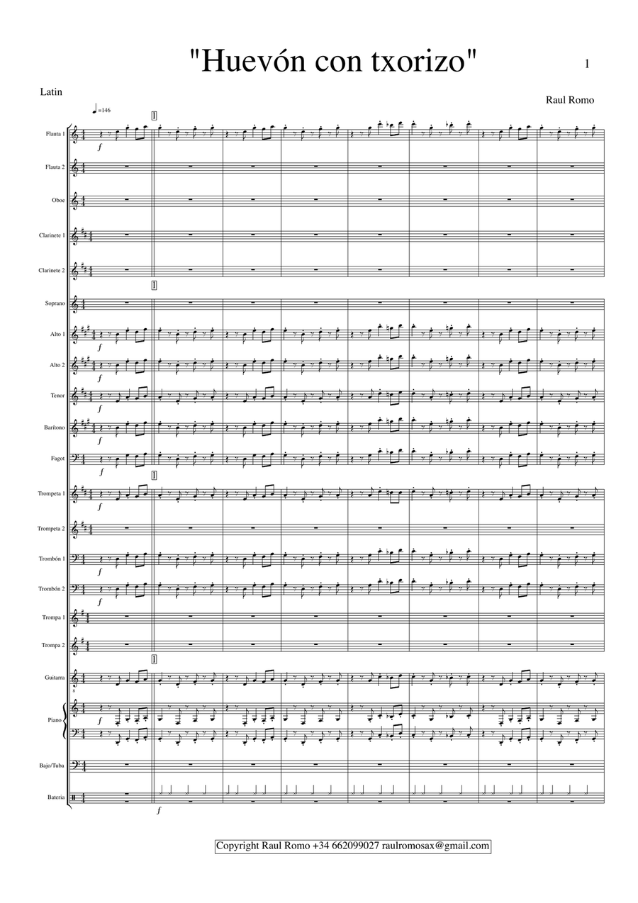 LATIN CONCERT BAND - Huevon con txorizo Concert Band scores gallery preview page 1