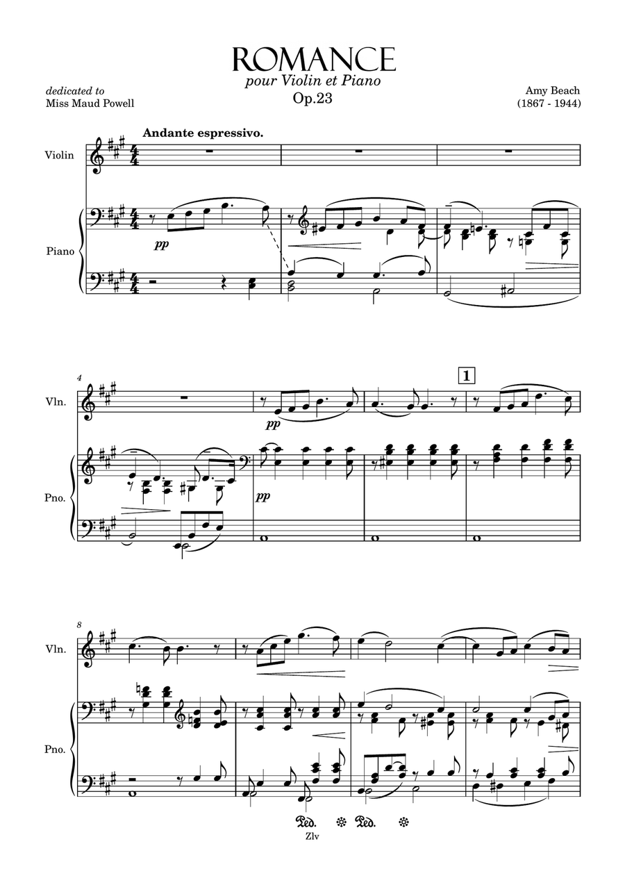 Romance for Violin and Piano, Op. 23 Violin Solo scores gallery preview page 1