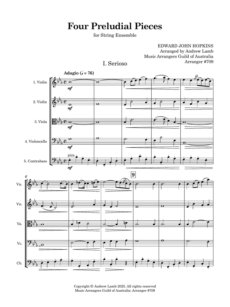 Edward John HOPKINS | 4 Preludial Pieces | for String Quintet String Orchestra scores gallery preview page 5