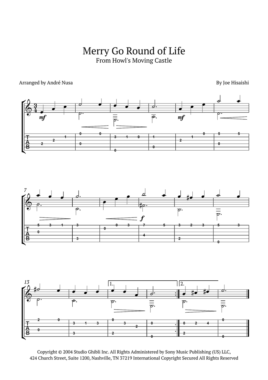 Merry-Go-Round Of Life Guitar Tablature scores gallery preview page 1