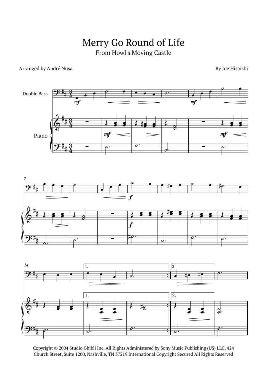 Merry-Go-Round Of Life Double Bass scores gallery preview page 1