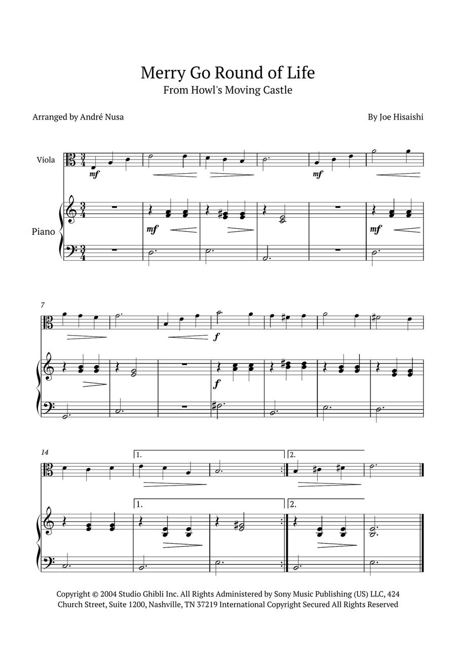 Merry-Go-Round Of Life Viola scores gallery preview page 1