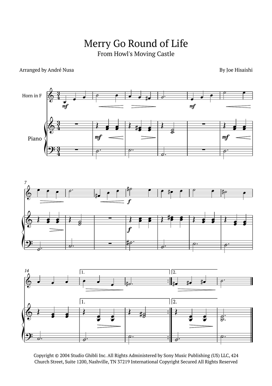 Merry-Go-Round Of Life Piano scores gallery preview page 1