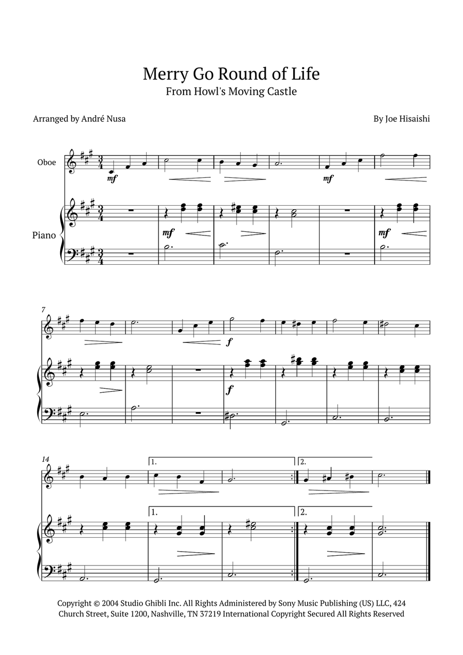 Merry-Go-Round Of Life Piano scores gallery preview page 1