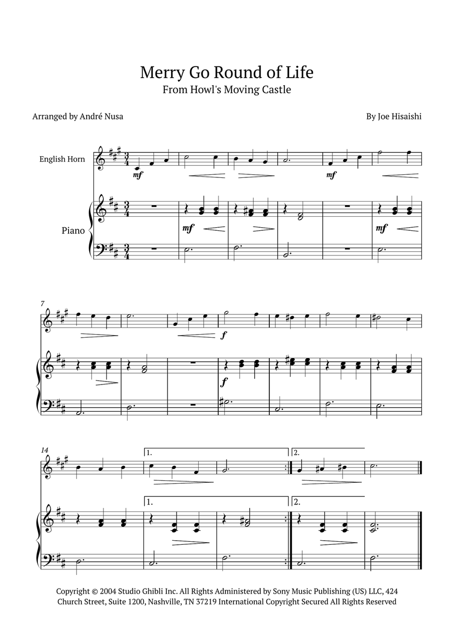 Merry-Go-Round Of Life English Horn scores gallery preview page 1