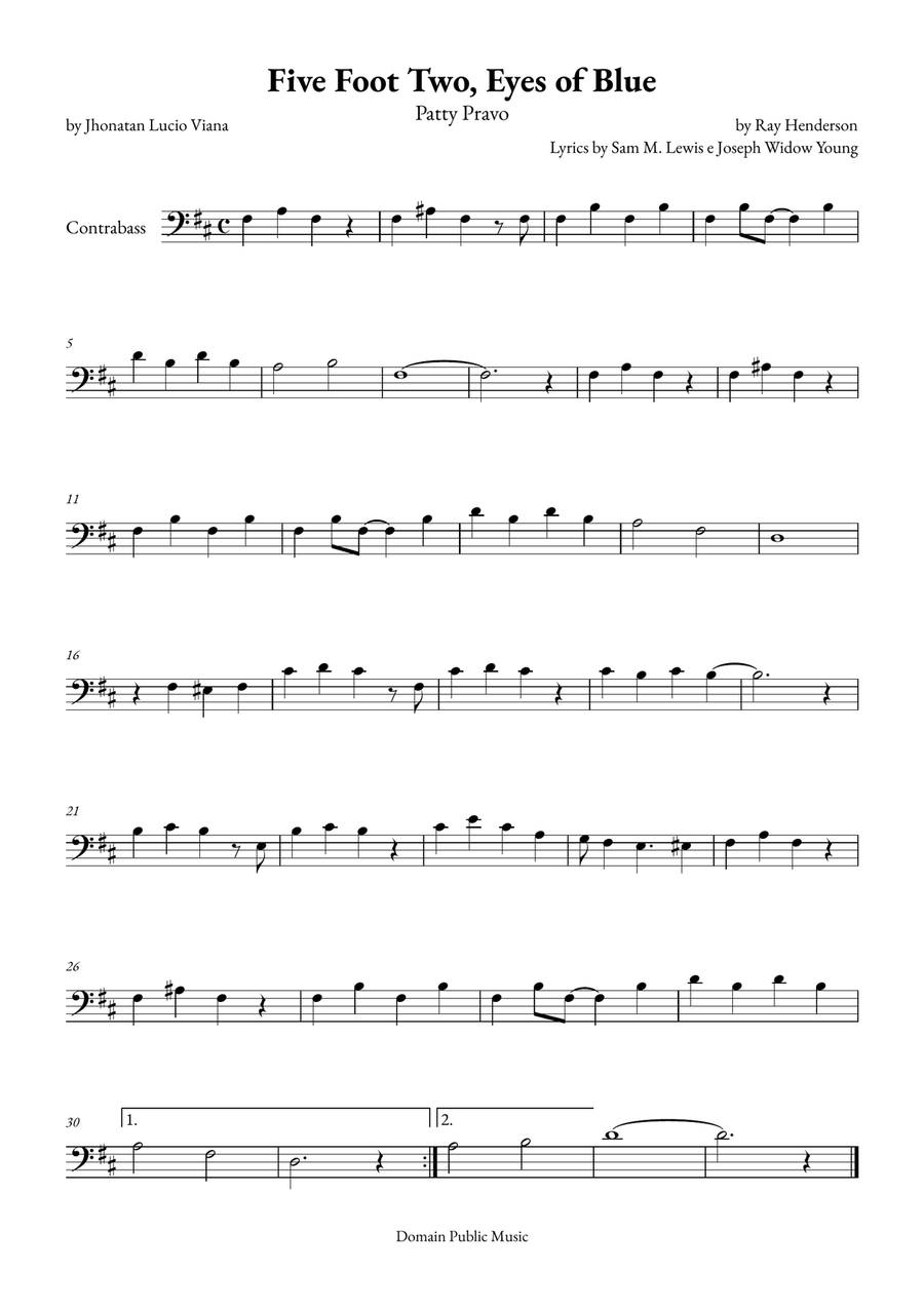 Five Foot Two, Eyes of Blue Double Bass scores gallery preview page 1