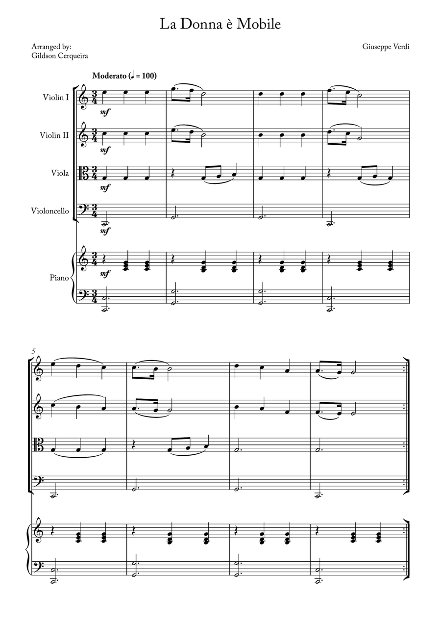 La Donna è Mobile La Donna è Mobile String Quartet scores gallery preview page 1