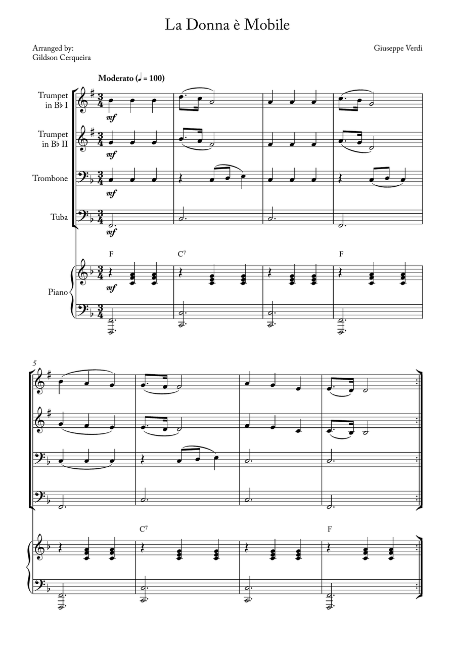 La Donna è Mobile La Donna è Mobile Brass Quartet scores gallery preview page 1