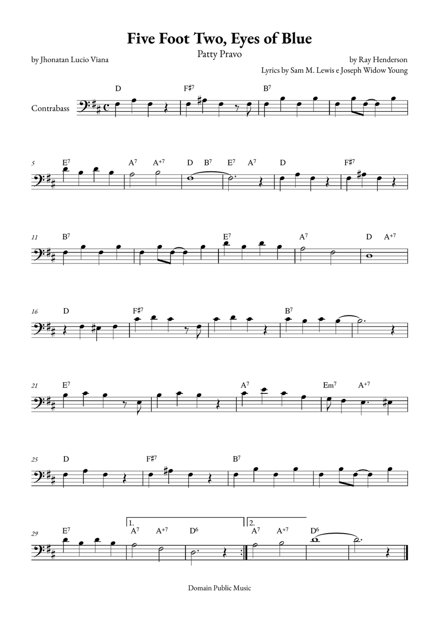 Five Foot Two, Eyes of Blue Double Bass scores gallery preview page 1