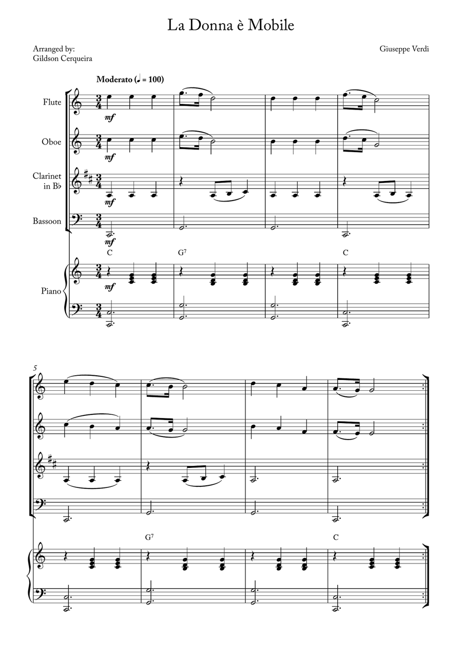 La Donna è Mobile La Donna è Mobile Woodwind Quartet scores gallery preview page 1