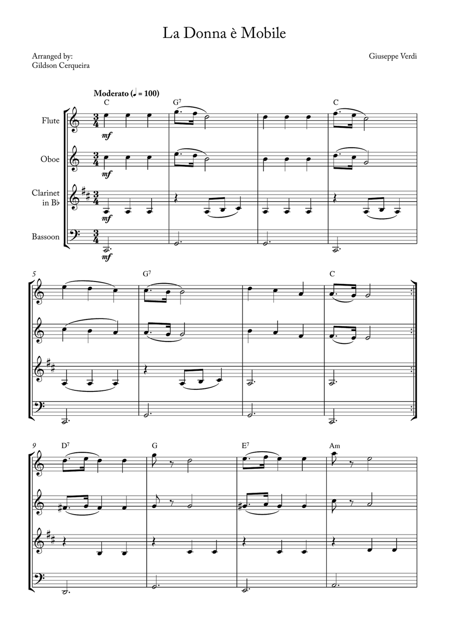 La Donna è Mobile La Donna è Mobile Woodwind Quartet scores gallery preview page 1