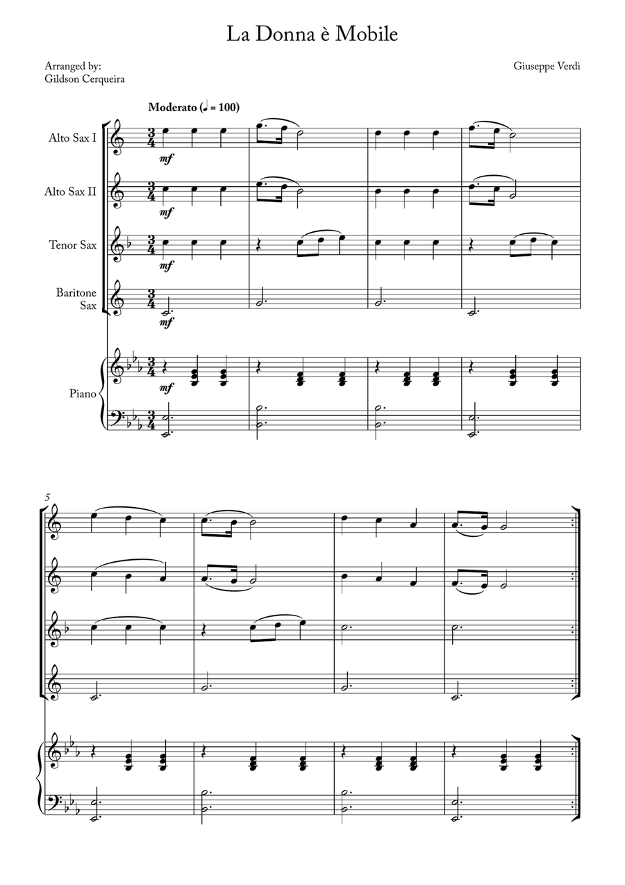 La Donna è Mobile La Donna è Mobile Saxophone Quartet scores gallery preview page 1