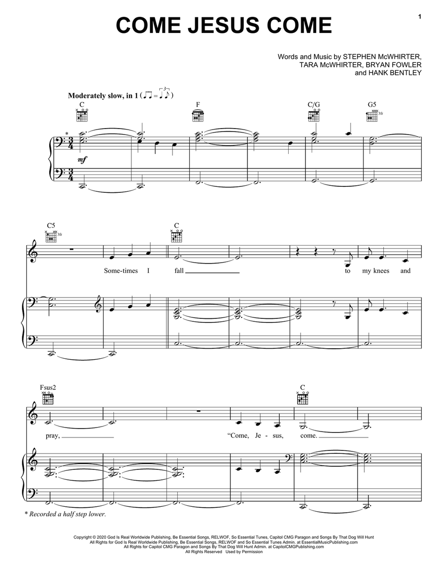 Come Jesus Come Come Jesus Come Piano, Vocal, Guitar scores gallery preview page 1