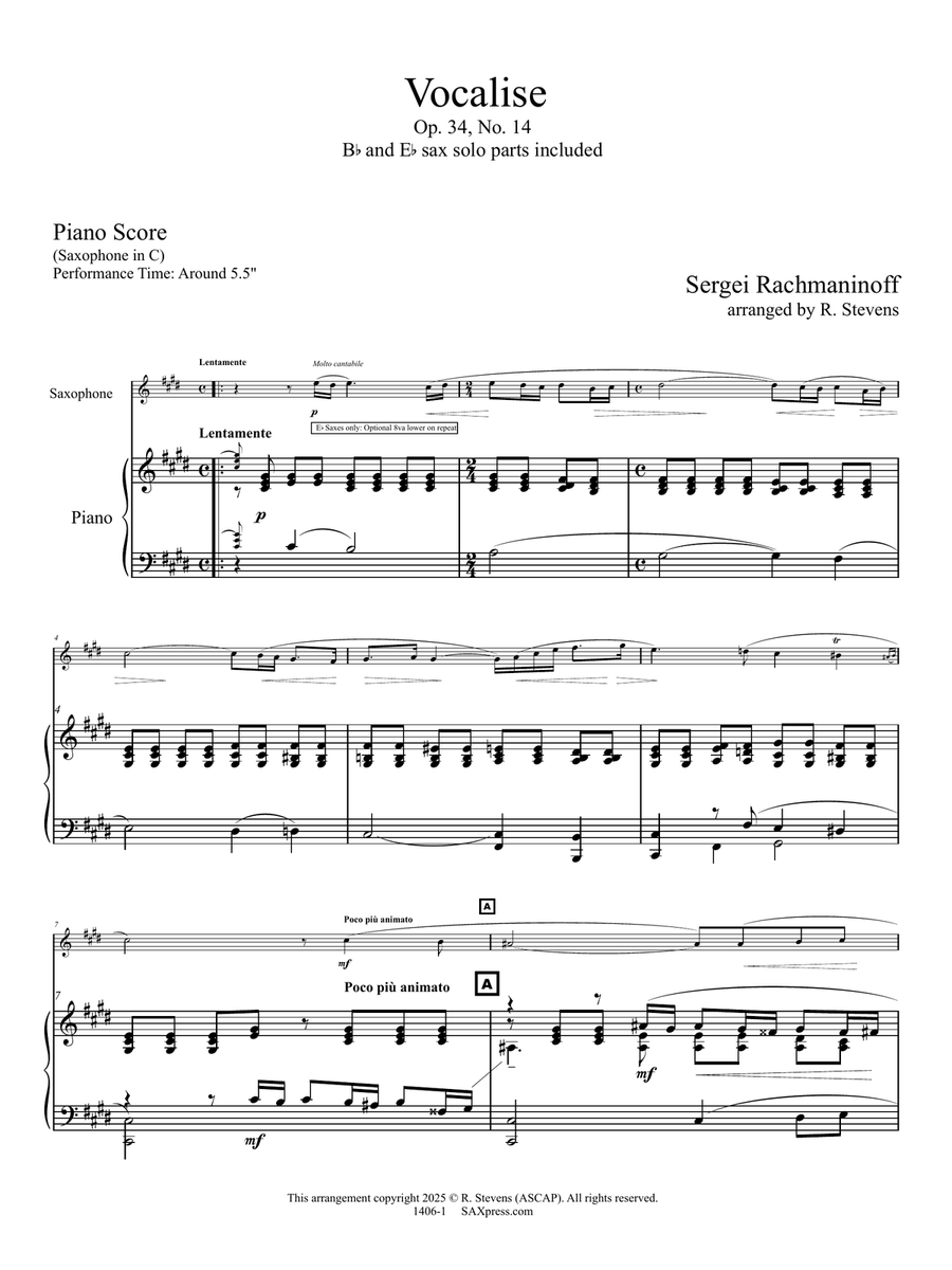 Vocalise, Op. 34, No. 14 Chamber Music scores gallery preview page 4