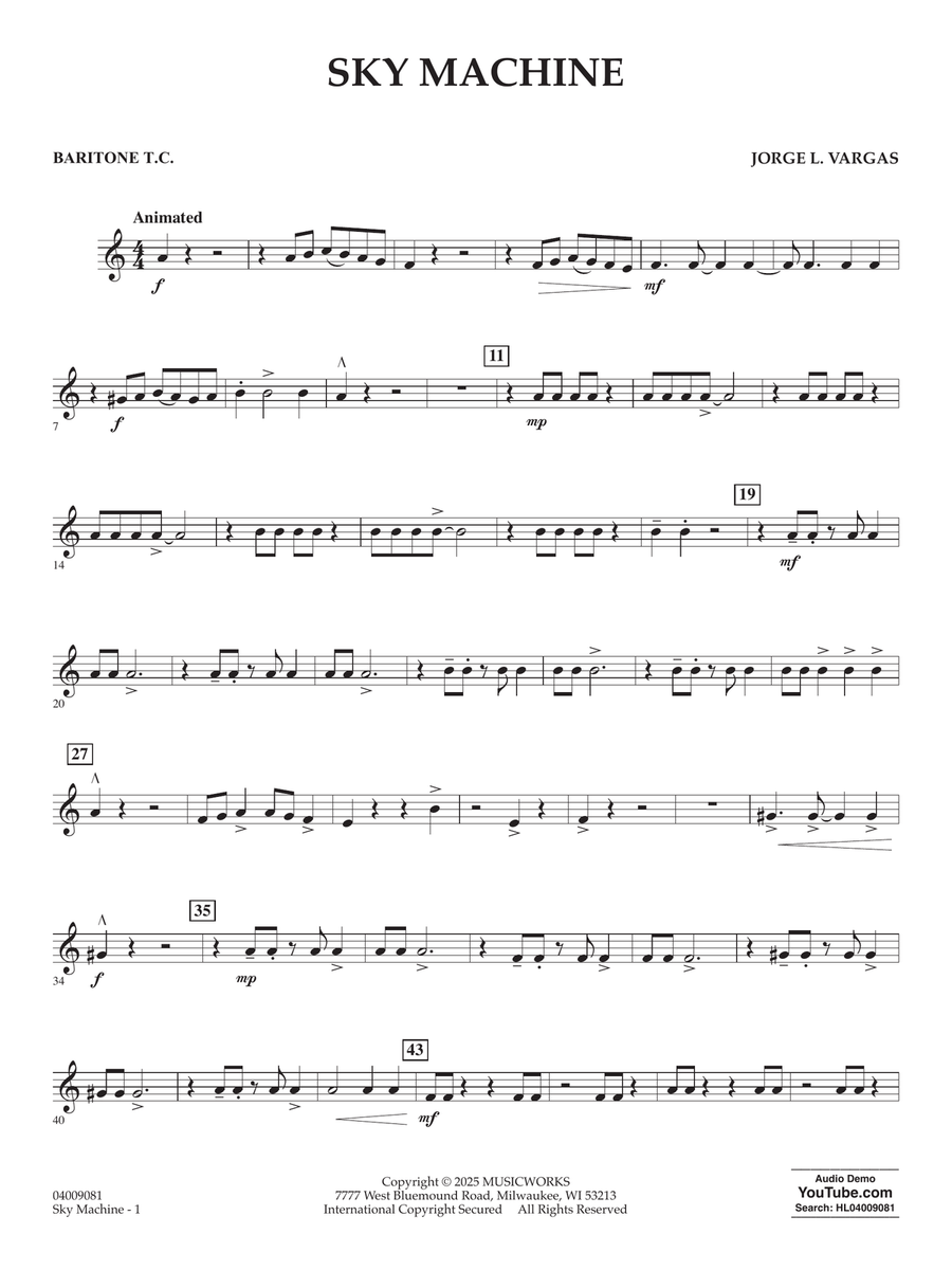 Sky Machine - Baritone T.C. Concert Band scores gallery preview page 1